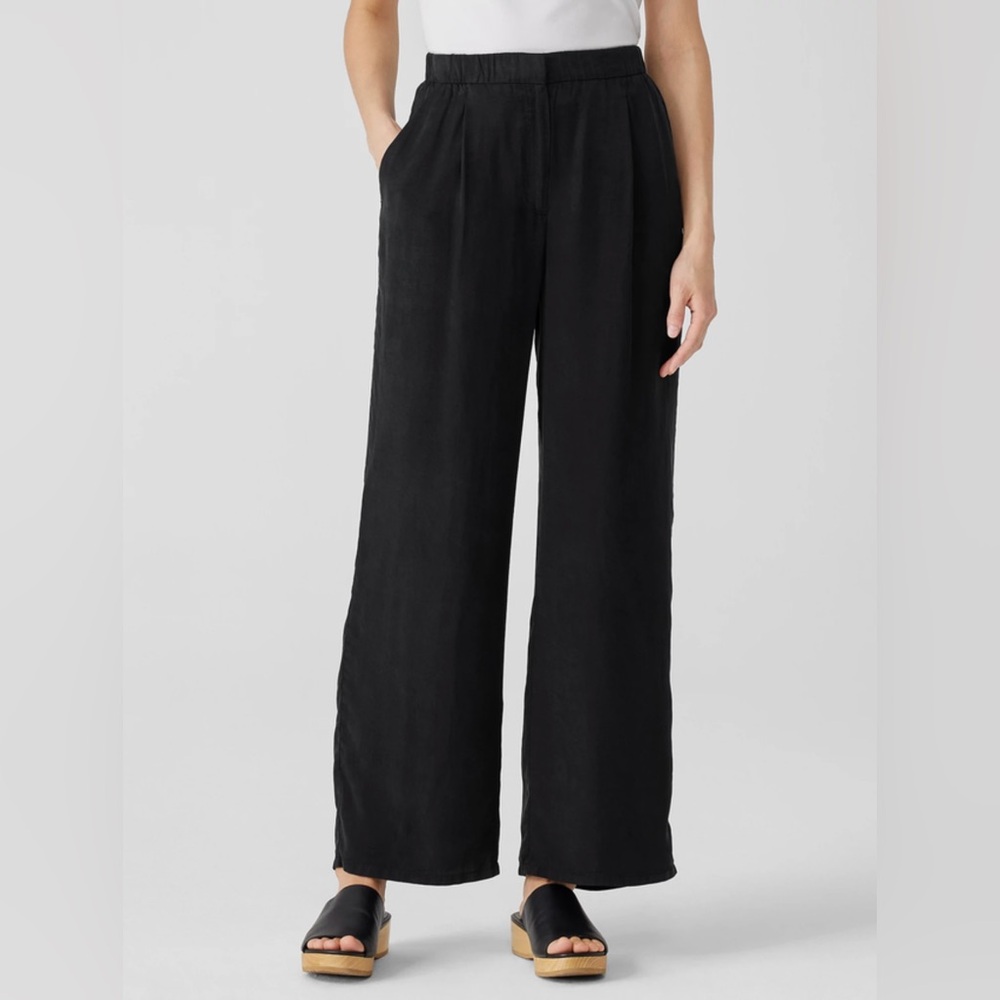 Eileen Fisher Sandwashed Twill Wide Leg Trouser Pant in Black Size M. NWT